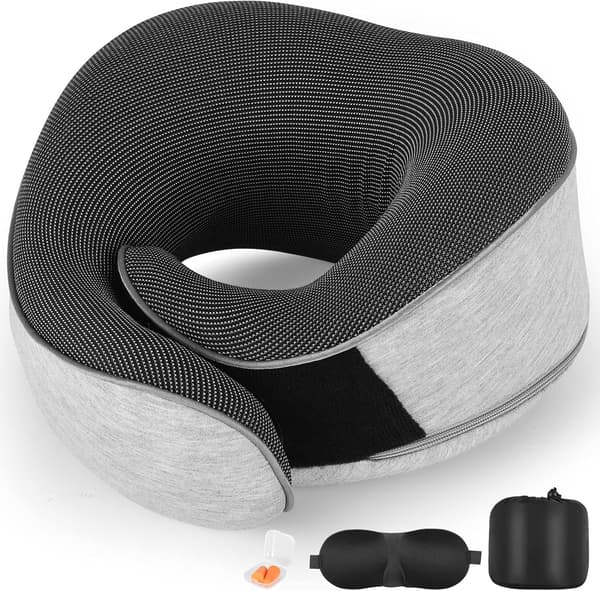 Resekudde, Memory Foam Nackkudde för Resor, Flygreskudde med (Ljusgrå)