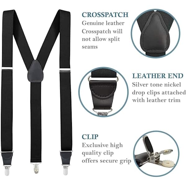 Herreseler Y-formet læder Crosspatch Clip-on Smoking Seler