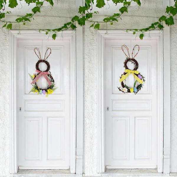 Easter Bunny Spring Wreath 40 cm for Front Door Summer Rustic Wall Decor Home Window Decoration (FMY)