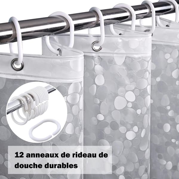 Thicker Transparent Shower Curtain, Waterproof PEVA Stone Texture, White, 180x180cm