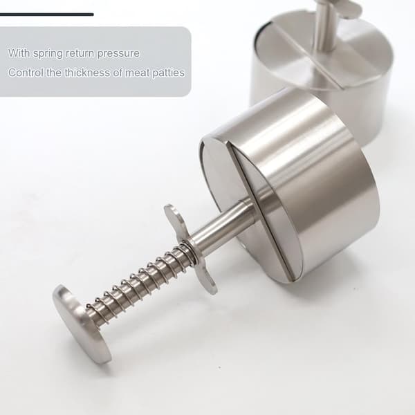 Adjustable Burger Press Hamburger Patty Maker with Spring Button, Stainless Steel Non-Stick Stuffed Burger Press Maker 8cm