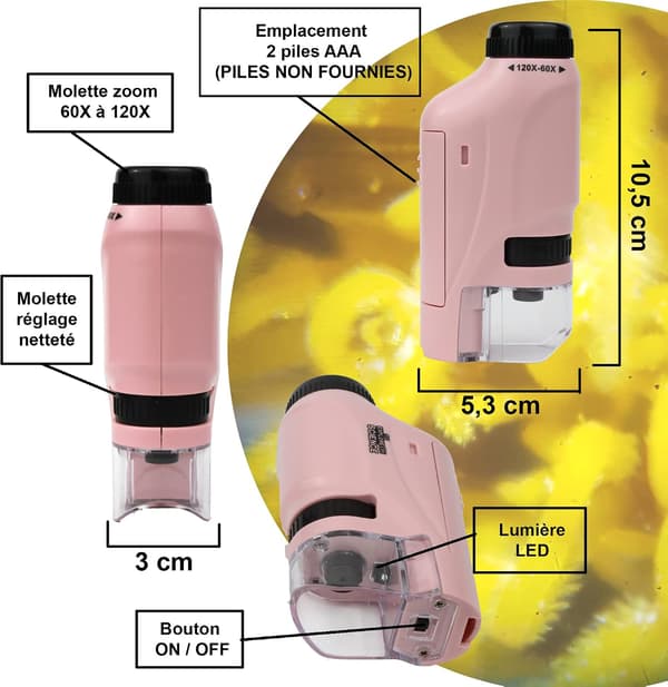 (Pink) Pocket Microscope for Kids and Adults, Useful Unusual Gadget