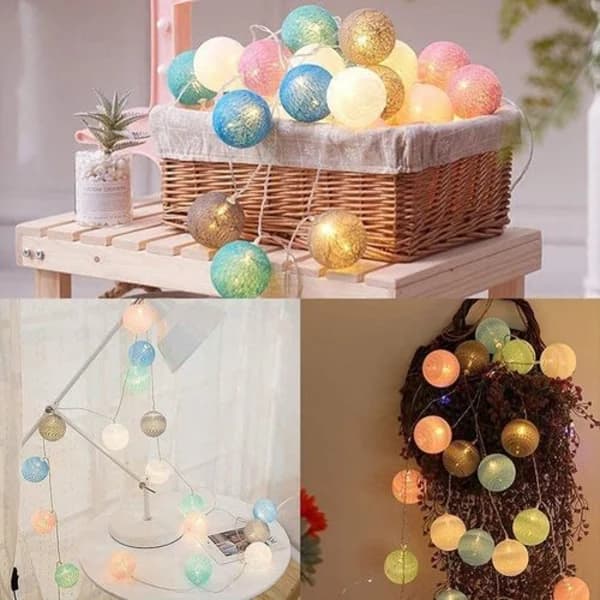 Cotton Ball String Lights - 3m 20 LED Ball String Lights for Indoor Night Light