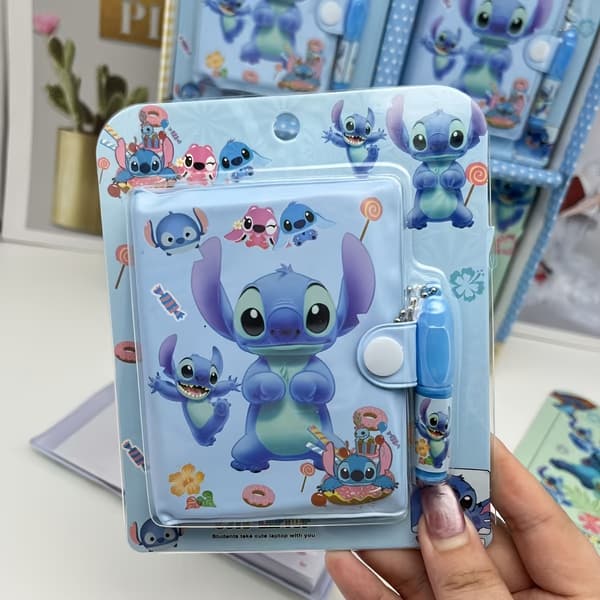 Disney Stitch Notesæt - Premium Dagbog med Kuglepen Tilfældig Farve Random Color