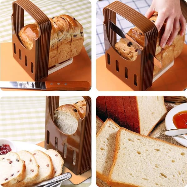 Bread Slicer for Homemade Bread, PERFETSELL 4 Thicknesses Adjustable Bread Slicing Machine Foldable (Brown)