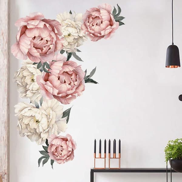 Blommiga väggdekaler, pionblommiga väggdekaler för sovrum, pion KLB