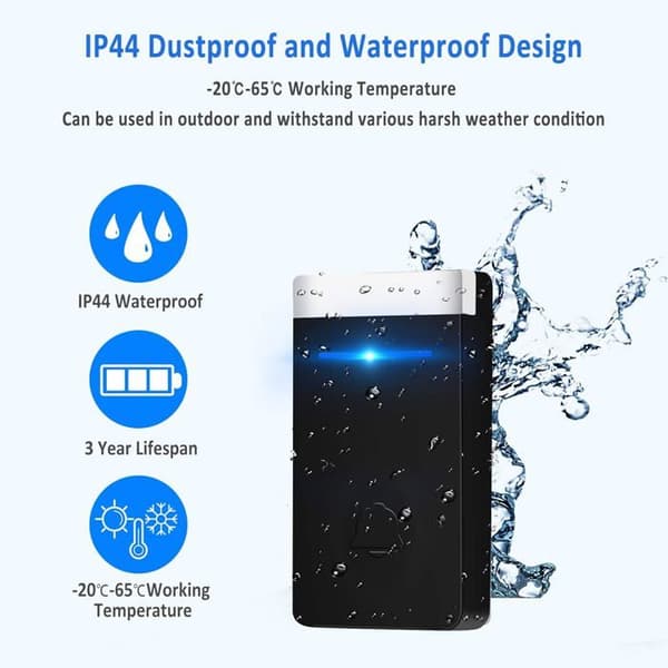 [No Batteries Required] Wireless Doorbell, Waterproof Electronic Chime with 2 Plug-in Receivers, 150m Range, 45m[DB]