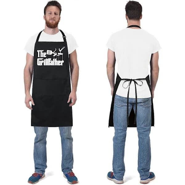 Sjovt forklæde med to lommer, unisex, grillforklæde, justerbart, sort.