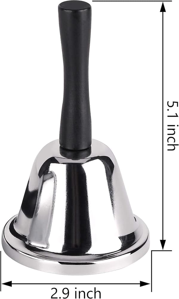 High Hand Bell, Silver Steel Hand Bell for Adults, Dinner Bell in