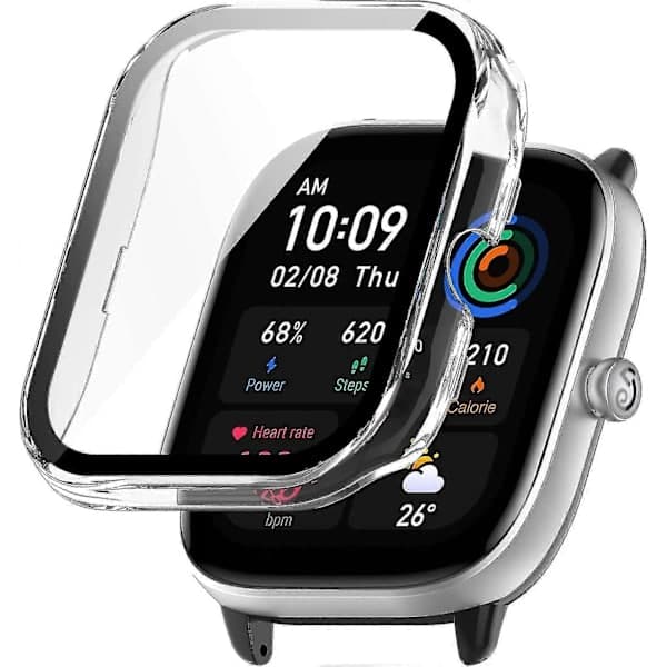 Scratch-resistant PC Protective Case with HD Tempered Glass Screen Protector for Amazfit GTS 4 (Transparent)