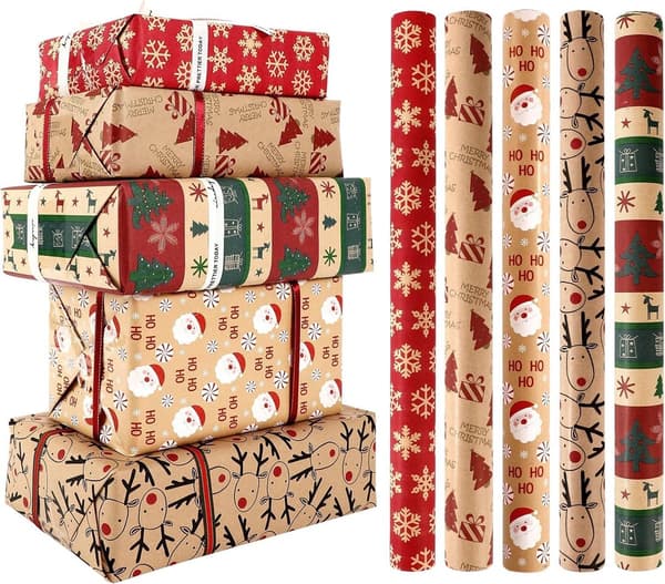 5 Rolls Christmas Wrapping Paper - Christmas Wrapping Paper Rolls