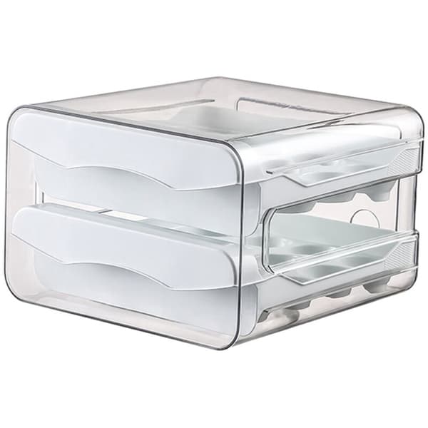 32 Grids Egg Holder, Household Refrigerator Egg Storage Box, 2-Layer Transparent Chicken Storage Container (White)