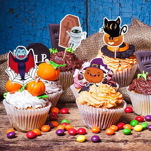 Halloween cupcake Toppers 7-delt sett skummelt søtt -