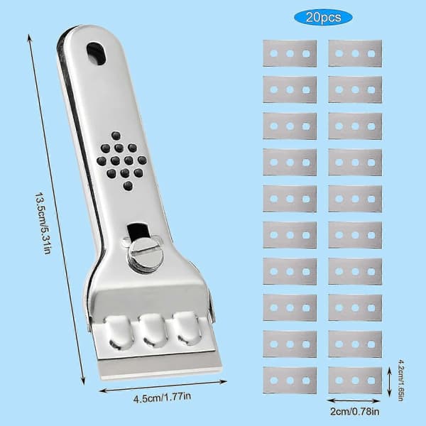 Stainless Steel Ceramic Hob Scraper, Glass Scraper, Induction Hob Scraper with 20 Blades, for Windows/Mirrors