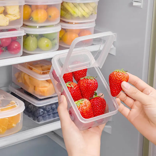 Reusable Clear Rectangular PP Material Airtight Food Storage Container 500ml Single Compartment With Lid For Fruit Storage 15x9x6cm