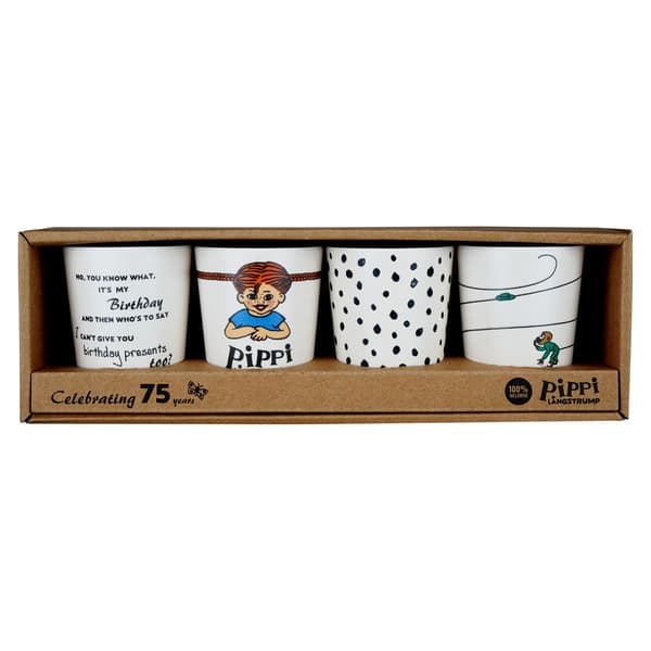 Koppsæt 4 stk Pippi Langstrømpe Vit Melamin
