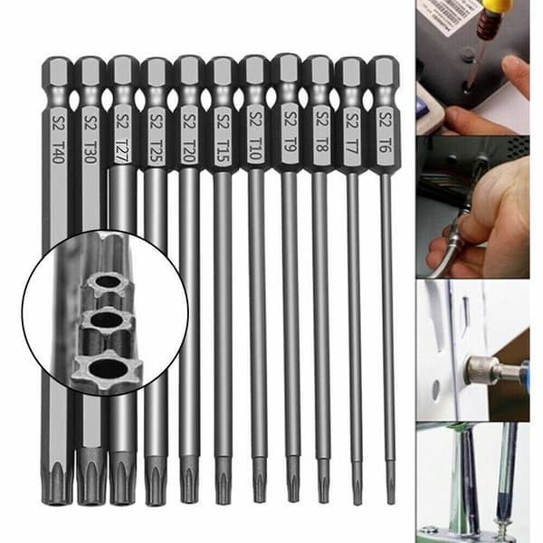 11-delt lang rækkevidde Torx Star Hex sikkerhedsbitsæt manipulationssikker skruetrækkerbit hul