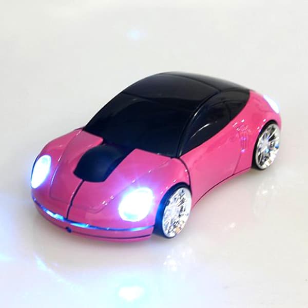 2.4GHz 3D Bilform Trådløs Optisk Mus USB Gamingmus med Mottaker for PC Laptop (Rosa)