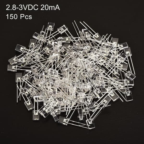 2x5x7mm LED-lampa, 150st rektangulära starka lysdioder för elektroniska komponentindikatorer, vit