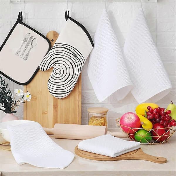 [LCS] 100% Cotton Waffle Weave Kitchen Dishcloths, Ultra Soft Absorbent Quick Dry Dish Towels White