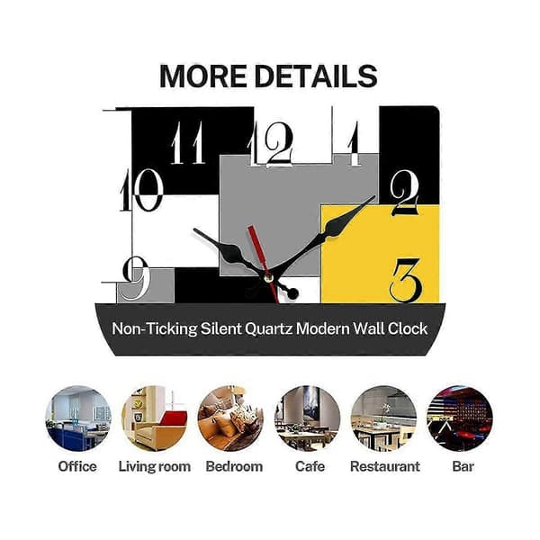 Wall Clock Silent Non-Ticking, Abstract Geometric Minimalist Plaid Square Rustic Wall Clock De