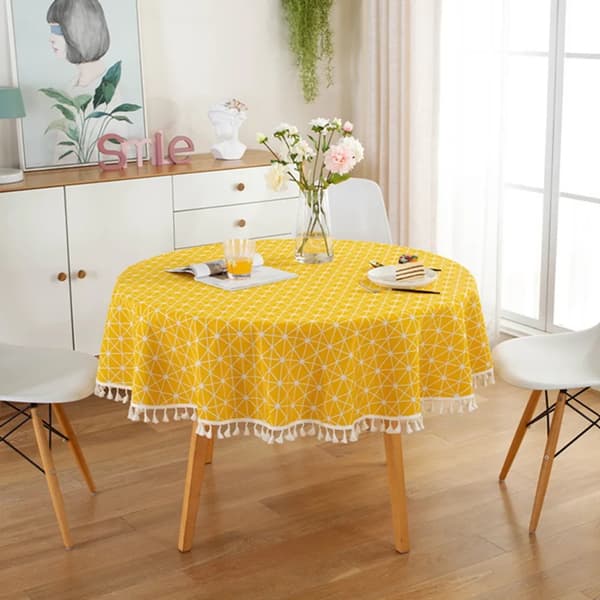 120 cm kvastdug, rund dug af polyesterbomuld, til spisebord, sofabord, havebord (gul)
