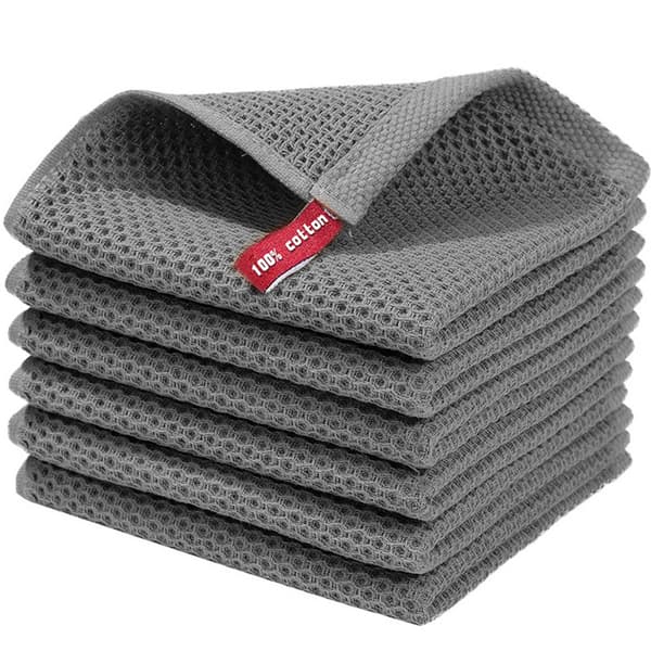 100 % bomuldsvaffelvævede viskestykker, ultrabløde absorberende hurtigtørrende opvaskeklude, 30x30 cm, 6-pak, mørkegrå