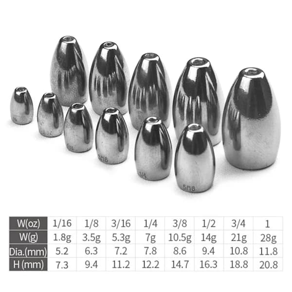1/2/5 pcs Fishing Tungsten Sinker 8.8G-2ST 8.8G-2ST 8.8g-2st
