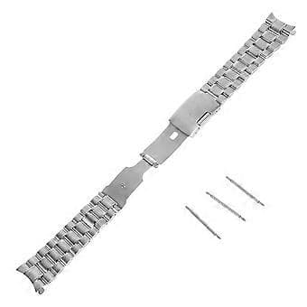 22 mm Stainless Steel Solid Link Curved End Watch Band Strap with 4pcs Spring Pins (Silver)
