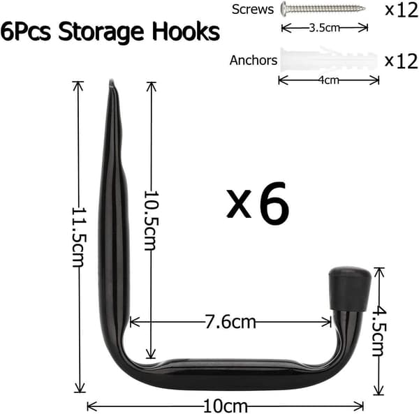 6-pak (11,5 cm x 10 cm) kraftige vægmonterede J-formede kroge til