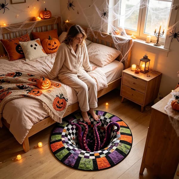 Halloween-gulvteppe 100 x cm sklisikkert rundt illusjons-teppe -