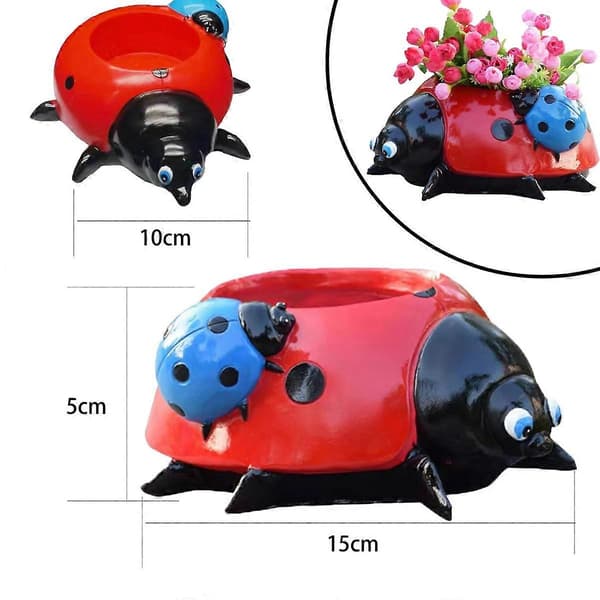 Red 5.3cm Diameter Flower Pot Decor Ladybug Shaped Smooth Surfaces Iron Planter for Garden