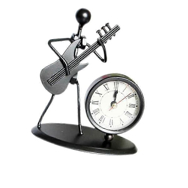 Metal Table Decoration Guitar Shaped Clock Creative Clock Decorative Crafts without Battery Black[DB]