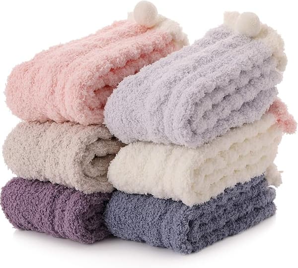 6 par dame fluffy sokker, bløde fleece hjemmesko