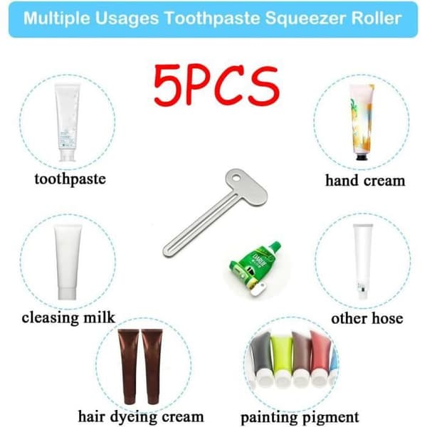 Toothpaste Squeezer, T-shaped Pigment Dispenser, Empty Toothpaste Tube Squeezer, Hand Cream Extruder (5 pcs)