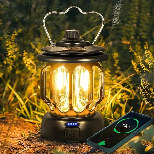 Sort LED USB Genopladelig Campinglampe Vintage Dæmpbar Varm Hvid[pl]