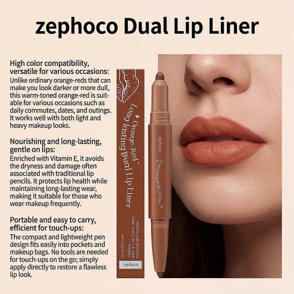 Zephoco Soft Double-Headed Lip Makeup Pen (Orange Brown) Is A Natural And Well-Fitting Concealer Pen For Daily Use Orange Red