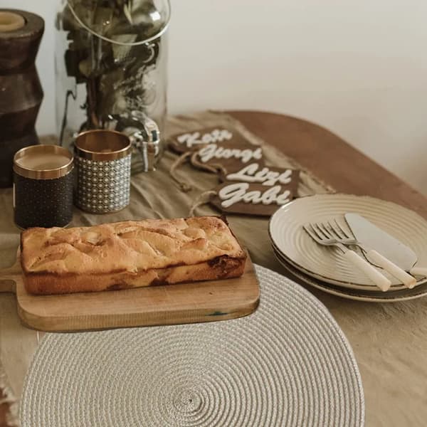 Pyöreät pöytätabletit ristikkäiskudoksella, 6 kpl:n setti (pyöreä), väri: beige