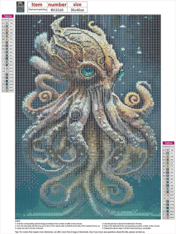 30x40cm 5D Diamond Painting, DIY Embroidery Octopus Diamond