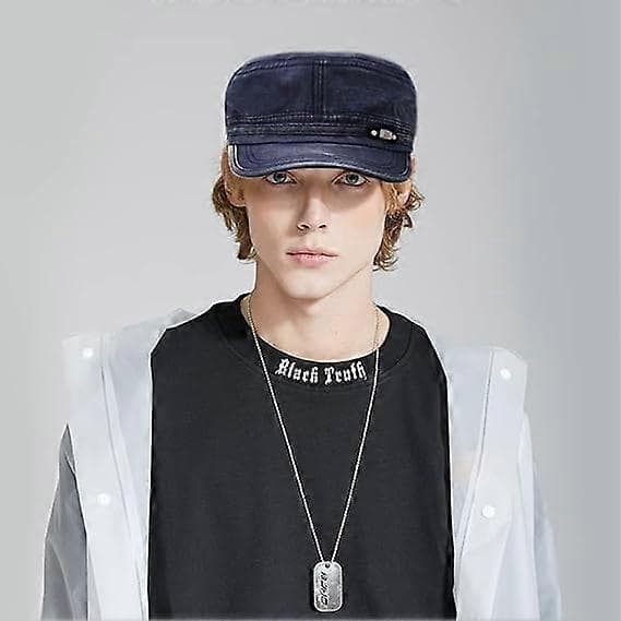 Unisex Cadet Army Cap Justerbar Flat Top Cap Vasket Bomull Militær Hatt Baseball Cap Navy Navy