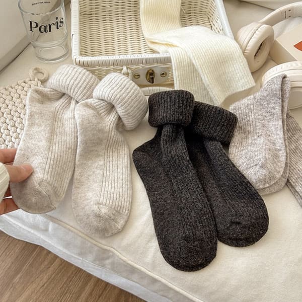 7 Par Ullstrumpor - Svart+Vit+Khaki+Ljus Kaffe+Mörk Kaffe+Ljusgrå+Mörkgrå, Varma Tjocka Strumpor