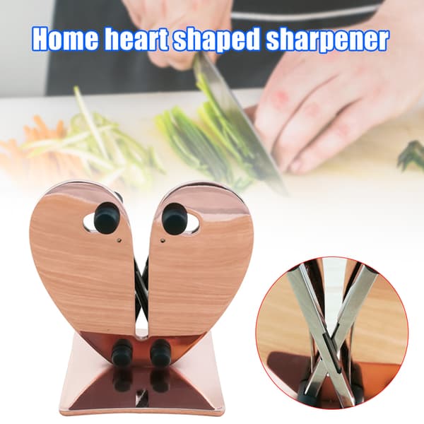 Heart-shaped stainless steel sharpener with base grinding stone for kitchen household