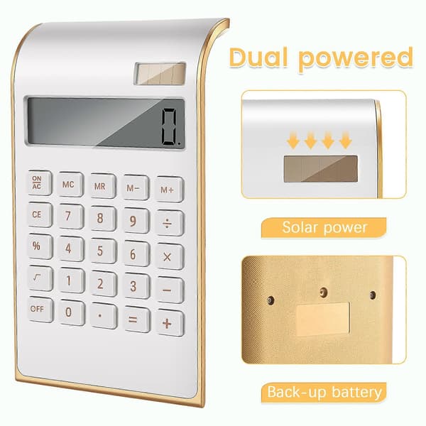 Calculator, Slim Elegant Design, Office/Home Electronics, Dual Powered Computer Calculator, Solar Power, 10 Digits, Tilted LCD Screen, Slanted Design
