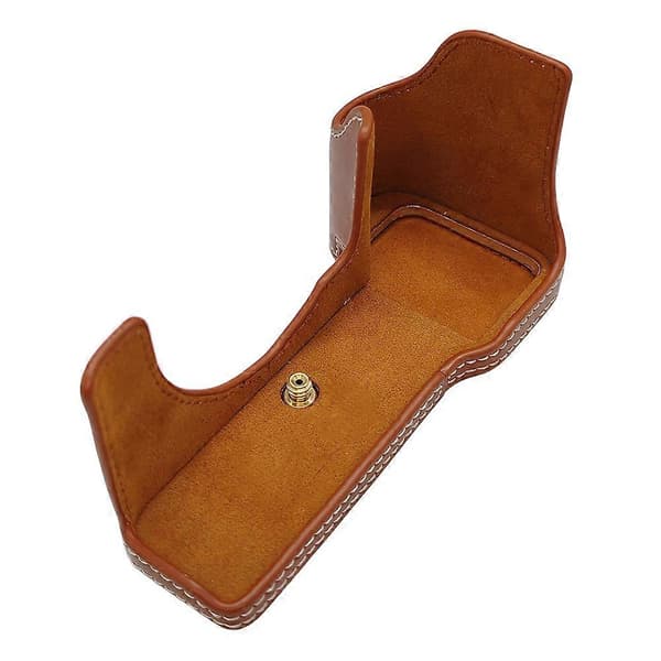 PU Leather Camera Bottom Protective Half Body Case with Screw for Sony A7C II Brown Brown