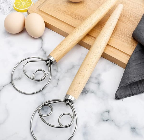 Whisk Set, Hand Mixer for Bread Dough, Kitchen Baking Tool with Wooden Handle