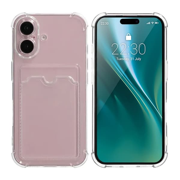 iPhone 16 Støtsikkert Mobildeksel med Kortholder - Transparent Transparent Transparent Transparent