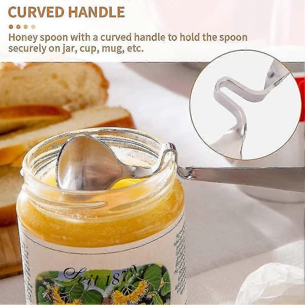 Honning- og syltetøjsske, 4 stk. skeer i rustfrit stål, dessertske, spiralske, syltetøjsglas