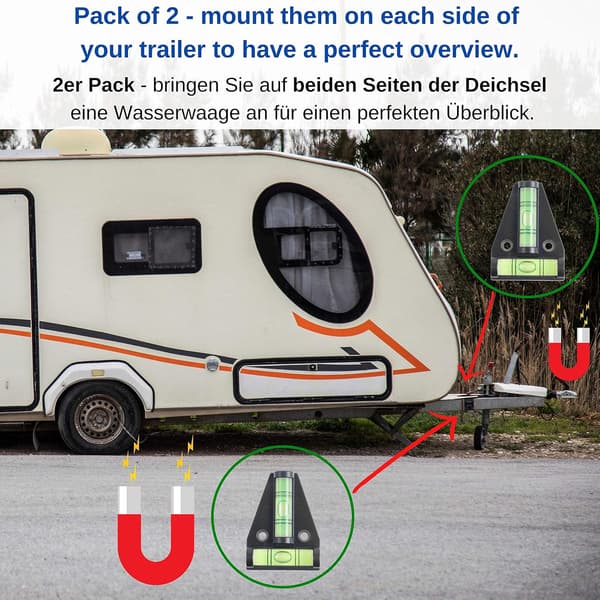 Magnetiskt T-format vattenpass, 2-pack litet smidigt husbilsvattenpass med magnet, husbilsvattenpass, utjämningsramp för husvagn, bilcampingstillbehör