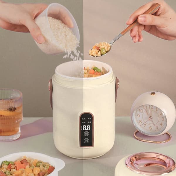 Mini Rice Cooker Efficient Heating Insulated Portable Multi-function Soup Pot for Home Office Dorm White