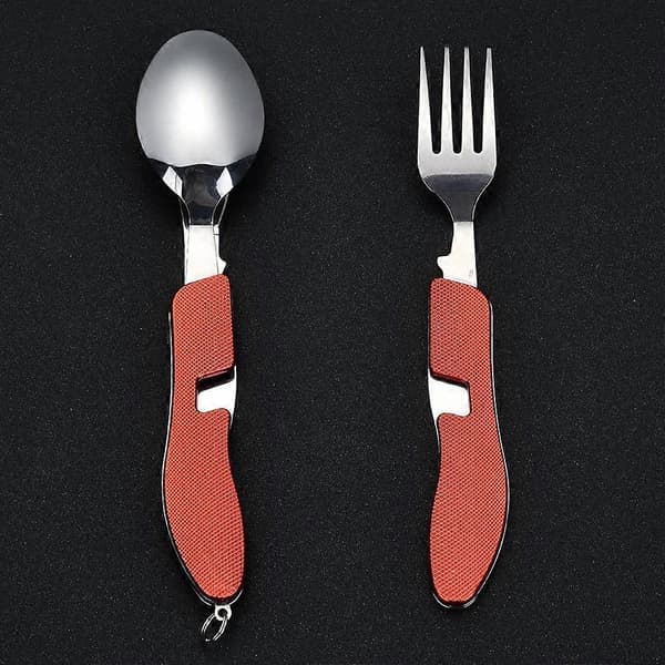 4-in-1 Camping Cutlery Foldable and Detachable Utensil Fork Spoon Knife Bottle Opener Set